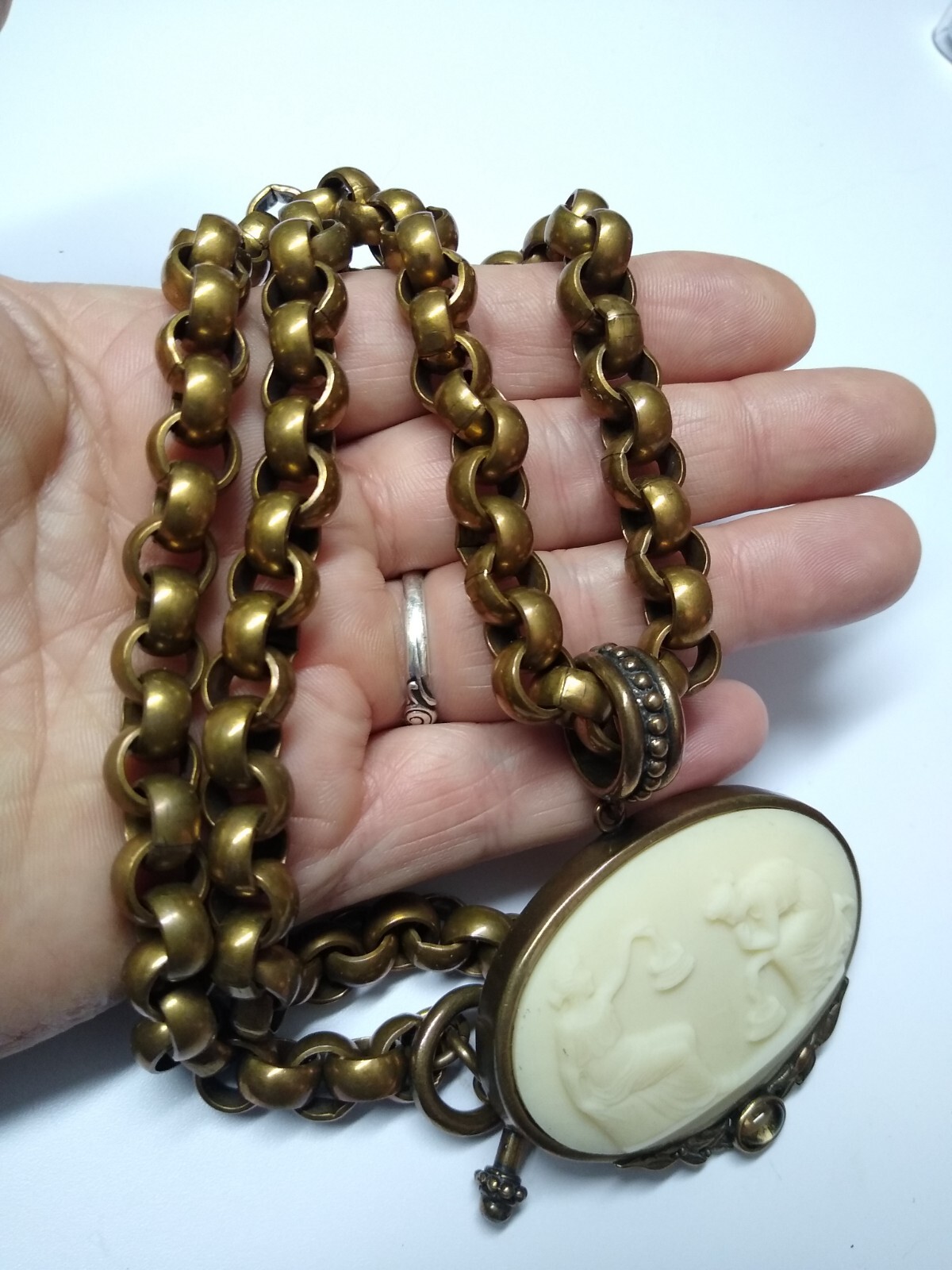 Vintage Designer Signed Extasia Chunky Cameo Bronze Toggle Necklace eBay