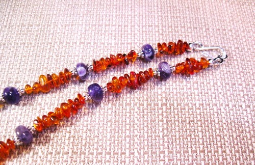 Gorgeous 18" Sterling Silver 80cttw Amber & Amethyst Necklace F101 MSRP $95 - Picture 5 of 5