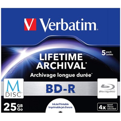 Verbatim M-Disc BD-R Rohlinge mit 25 GB BluRay Speichermedien sichern/brennen