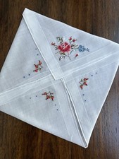 Vintage Handkerchief Hankie Petit Point Embroidered Pink Roses 4 Corner