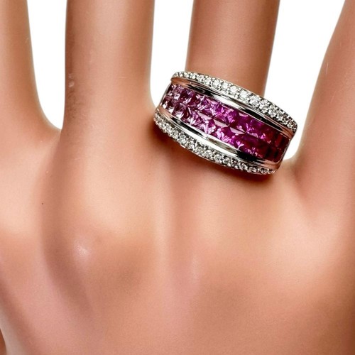 US 7.2 Mystery Setting/Gradación Zafiro rosa 0.95ct Rubí 0.70ct diamante 0. - Imagen 9 de 9