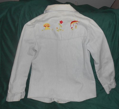 Mens Vintage 1970"s Hippy Hand Embroidered One-Of Light Blue Denim Shirt Jacket - Picture 5 of 10