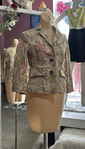 Vintage Y2K Floral Print Blazer Jacket Cropped Preppy 2000s Coquette S/M - Picture 3 of 7