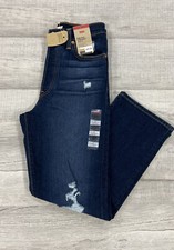 Levi's Ultra High Rise Ribcage Straight Leg Jeans Dark Indigo Destructed Size 27