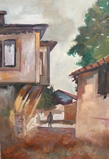 Impressionist landscape cityscape vintage oil painting