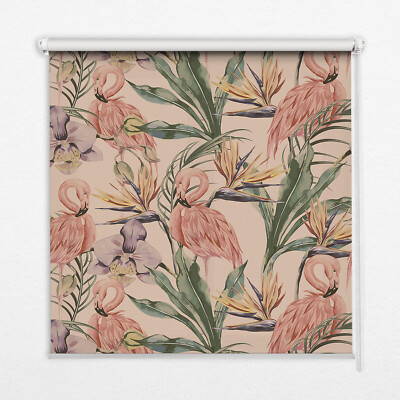 Fenster Jalousie Easy fix Schnurzug Zugrollo Innenrollos Flamingos und Blumen