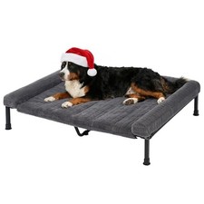 Elevated Dog Bed Large Sized with Fluffy Plush 53"L x 37"W x 7.9"Th Grey