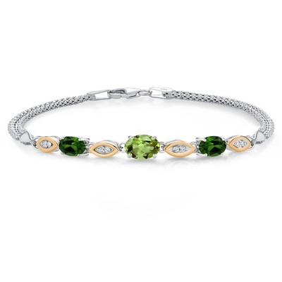 925 Silver and 10K Yellow Gold Peridot and Green Chrome Diopside and White Lab