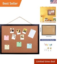 Black Cork Board Bulletin Board, 14.6"X 11" Cork Board, Oak Wood Finish Frame...