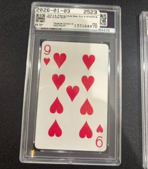1973 U.S. PLAYING CARD  Babe Ruth Playing Card  (9 OF HEARTS )  PSA 10  GEM view 2