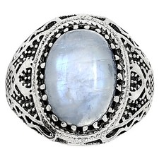Natural Rainbow Moonstone - India 925 Sterling Silver Ring s.9 Jewelry R-1738