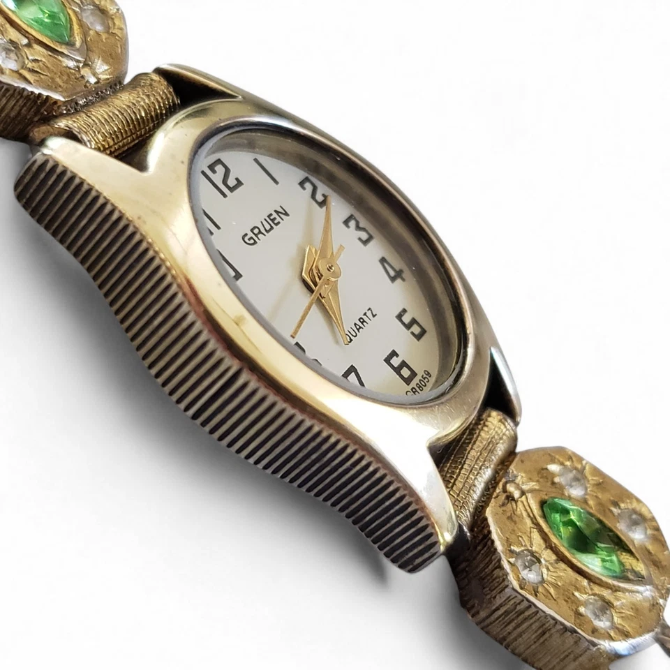 Reloj Pulsera Cuarzo Chapado en Oro Vintage Gruen Slide Charm Swiss Movt 7.25" Foto 3 de 4