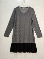 Michael Kors Houndstooth Print Black Pleated Hem Long Sleeve Dress Women’s Sz XL