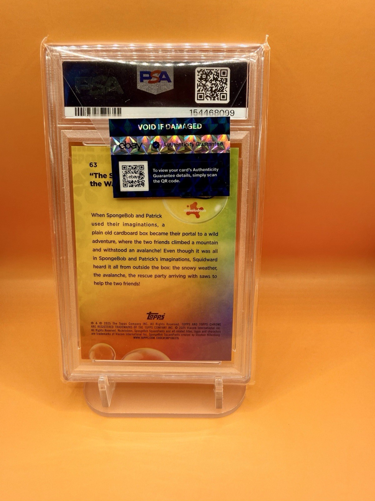 Topps 2025 SpongeBob Sapphire Squidward #63 Orange 04/25 PSA 9 view 2