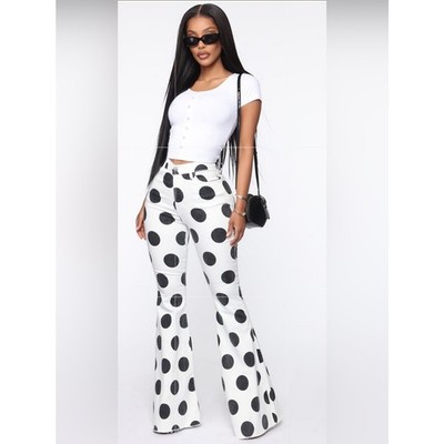 Women s Fashion Nova  You Are Spot On   Polka Dot Bellbottom Jeans size 11