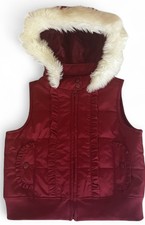 Gymboree Girls Red Puffer Vest Faux Fur Lined Hood Pockets Fall Winter Holiday S