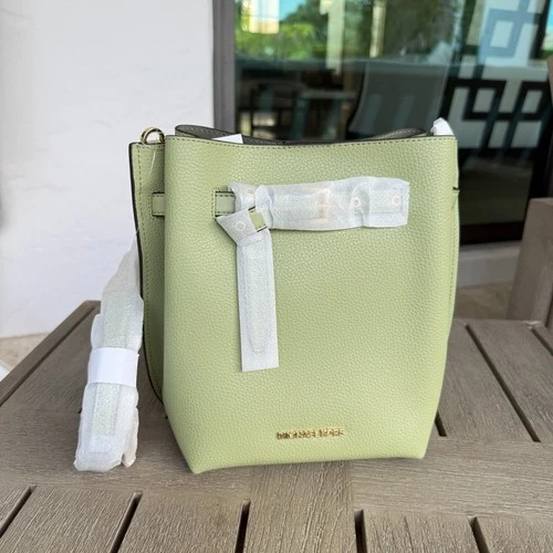 Michael Kors Emilia Small Leather Bucket Crossbody Bag Messenger Light Sage