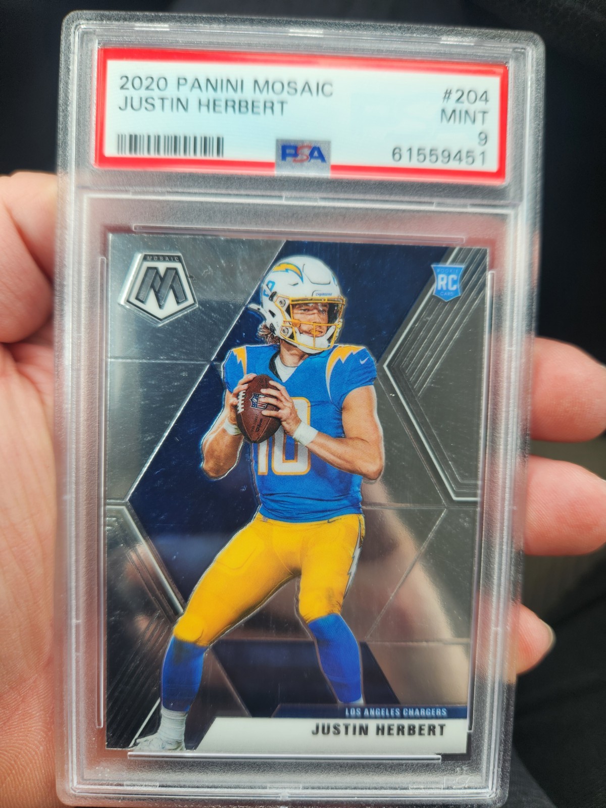 2020 Panini Mosaic #204 Justin Herbert Rookie RC PSA 9 Mint!