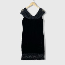 Vintage Spiegel Velvet Sheath Dress Womens 10 Black Lace Trim Whimsigoth Elegant