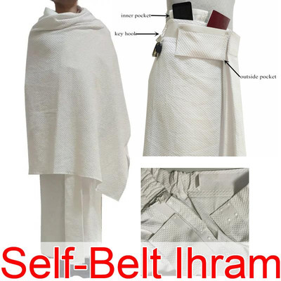 Neu Design Selbst Gürtel Ihram Hajj Handtuch Umrah Ehram 100% feine Baumwolle Klett XL