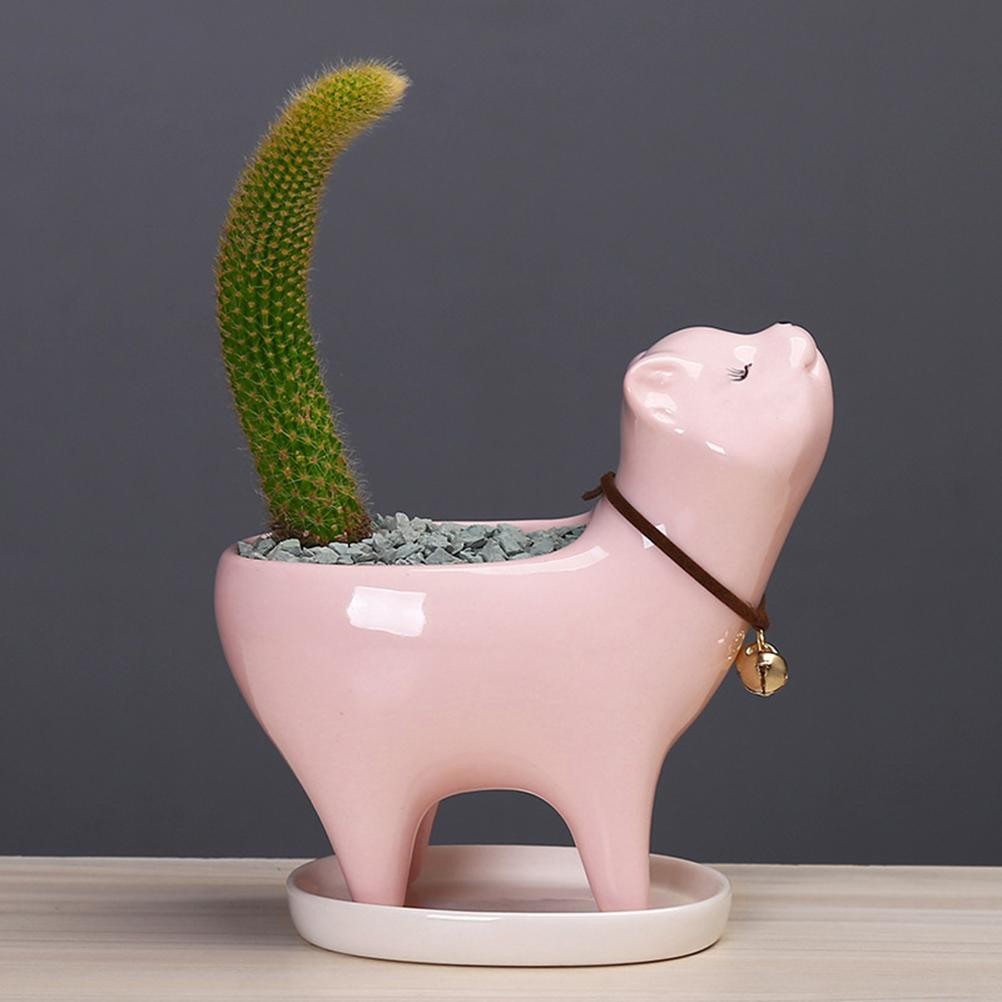 Kitten Ceramic Succulent Pots With Drain Hole Mini Pots For Plants Cactus Plants