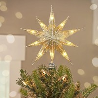 Weihnachtsbaumspitze Beleuchtet Stern 9,8 Zoll LED Metall Ornament Gold