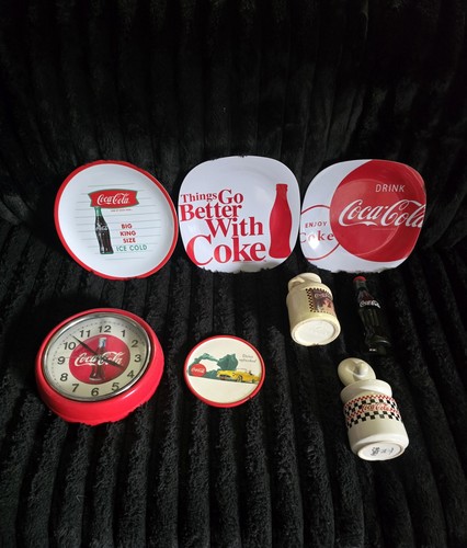 Vintage Coca-Cola Plates, Jugs, Clock And Stapler Lot LOOK