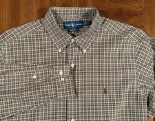 Ralph Lauren Shirt Mens 16 1/2 L Brown Plaid Button Down Long Sleeve Classic Fit