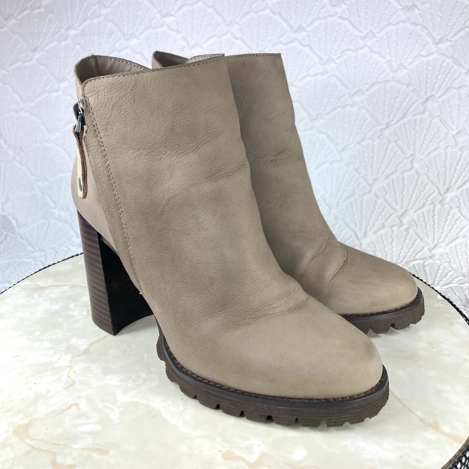 Botas Gibson Latimer Mujer 7 Cuero Tostado Anthropologie Jada Lug Tacón Bloque al Tobillo Foto 2 de 4