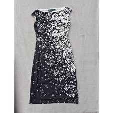 Lauren Ralph Lauren Black White Abstract Floral Ruched Sheath Dress 4