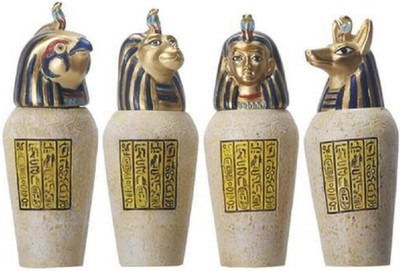Egyptian Canopic Jar Set of 4 Pieces 3.5H Jackal Falcom Human Lion
