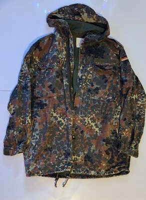 Vintage 1996 German Bundeswehr Flecktarn Hooded Parka Military Camo Jacket