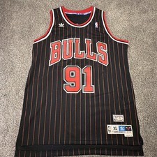 Chicago Bulls Hardwood Classics Dennis Rodman Adidas Pinstripe Mesh Jersey