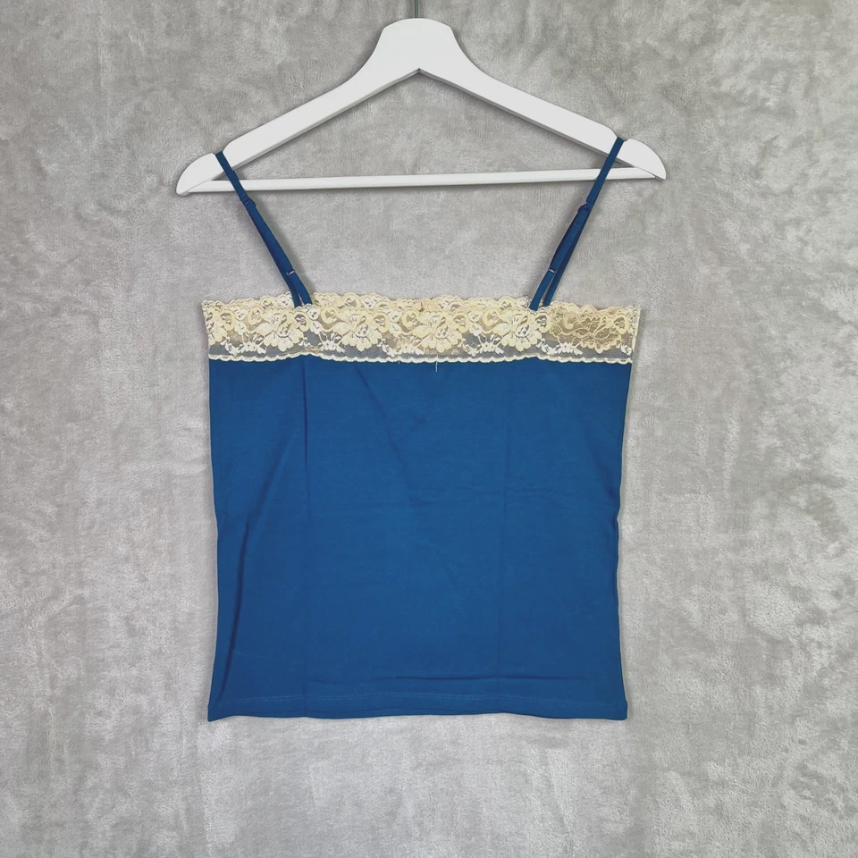 Camiseta sin mangas lencería cami de encaje azul elástico ajuste perfecto azul marino antiguo M Foto 2 de 4