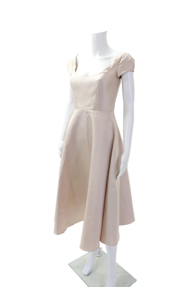 Vestido formal midi con cremallera manga gorra Alfred Sung color champán talla 0 Foto 2 de 4