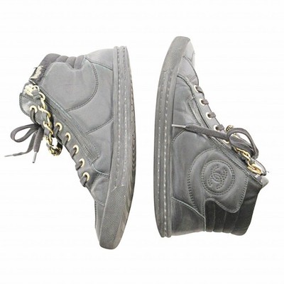 shoes】CHANEL All Leather Chain Sneakers with Coco Mark Size 35