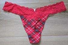 NWT Victoria's Secret PINK Red Plaid Cotton Lace Waist Thong Panties XXL 2XL