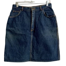PS Gitano High-Waist Blue Denim Jean Skirt Size 15 28 Vintage 1983 Knee Length