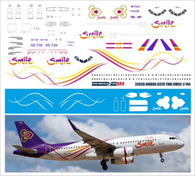 1/144 PAS-DECALS Airbus 320 39 THAI SMILE  