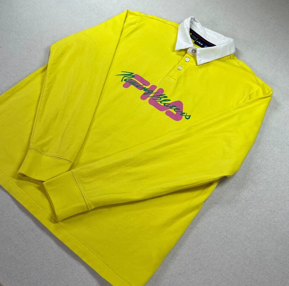 FILA x Rowing Blazers Shirt Men's L Yellow 100% Cotton Rugby Long Sleeve Button - Image 4 of 4