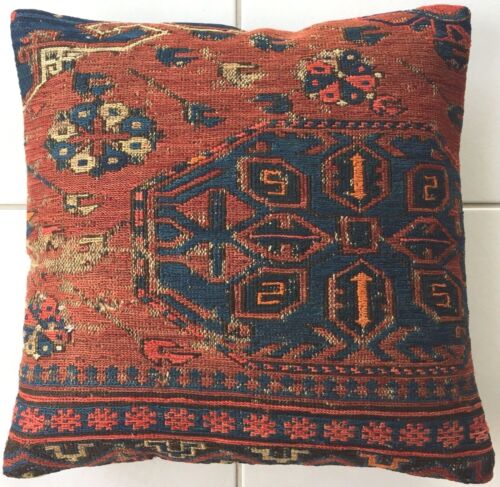 Kelim Kissen Antike Retro Daghestan Sumach Handgewebt Blau Rot Caucasus Pillow 
