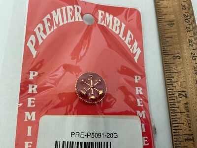 Premier Emblem Fire Red enamel three Gold Crossed Bugles tie tack 3/4  inch seal