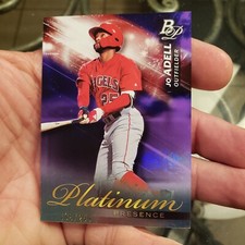2018 Bowman Platinum Platinum Presence Purple Jo Adell # 2 #ed 190/250
