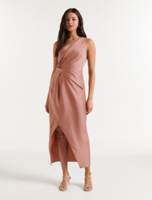 forever new pink satin dress Clementine High Neck Satin Maxi Dress Hot Pink