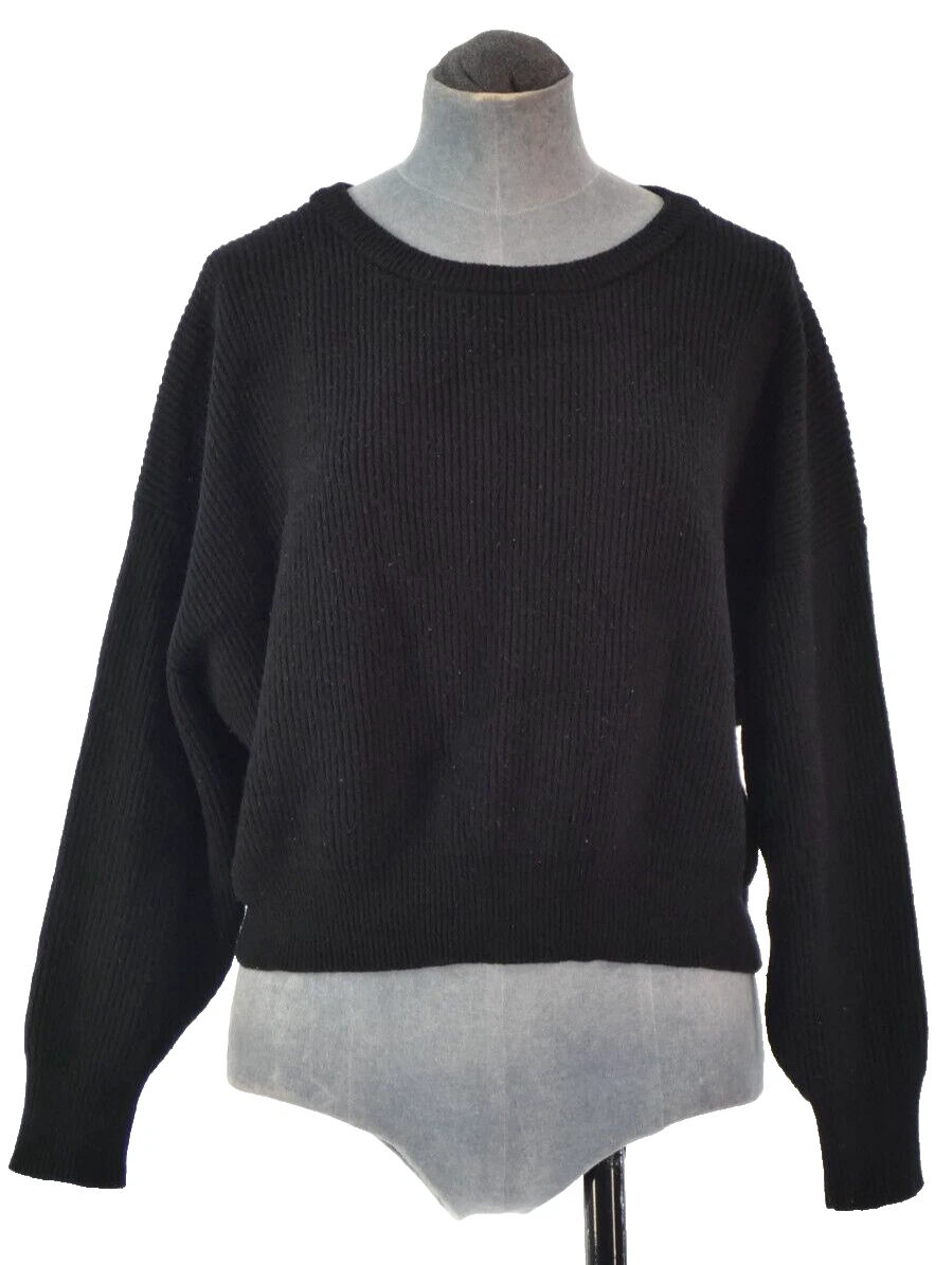 Zara Womens Knitted Jumper Sweater Black Cut Out Back Long Sleeve