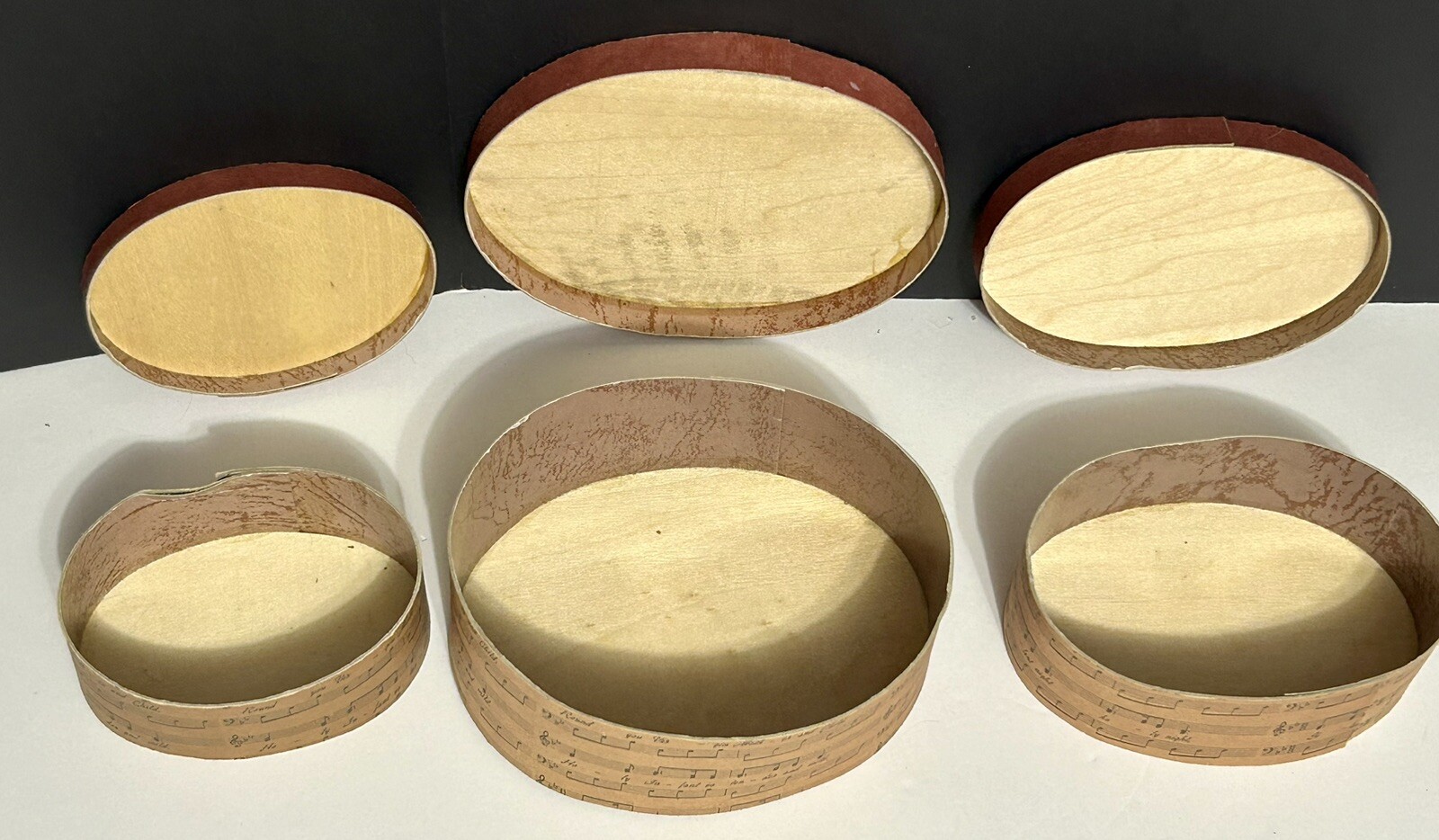Vintage Set Of  3 Nesting Oval Wood Christmas Music Silent Night Storage Boxes