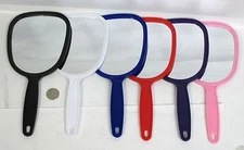 PICK 1-  5" X 10.5" MAKE UP MIRROR WITH HANDLE  PLASTIC 