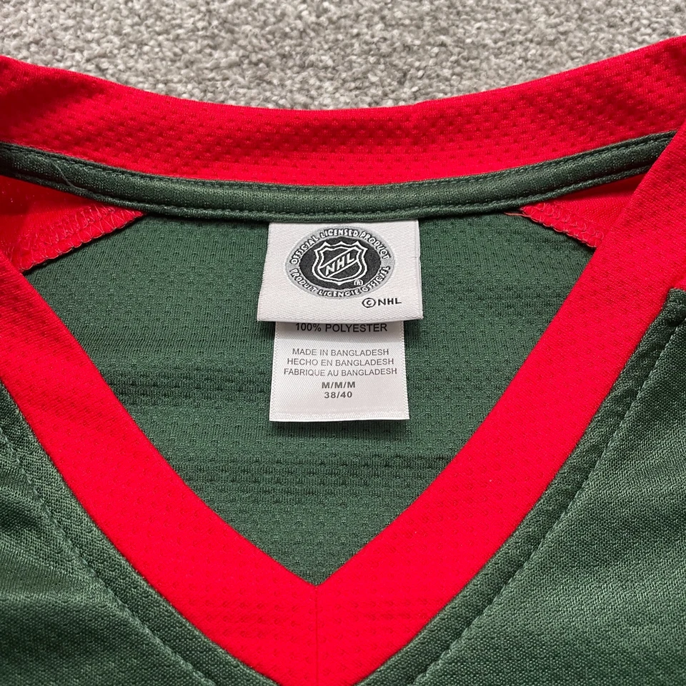 Camisa Minnesota Wild Mediana Verde Roja NHL Manga Larga Cuello en V Jersey Para Hombres LEER Foto 3 de 4