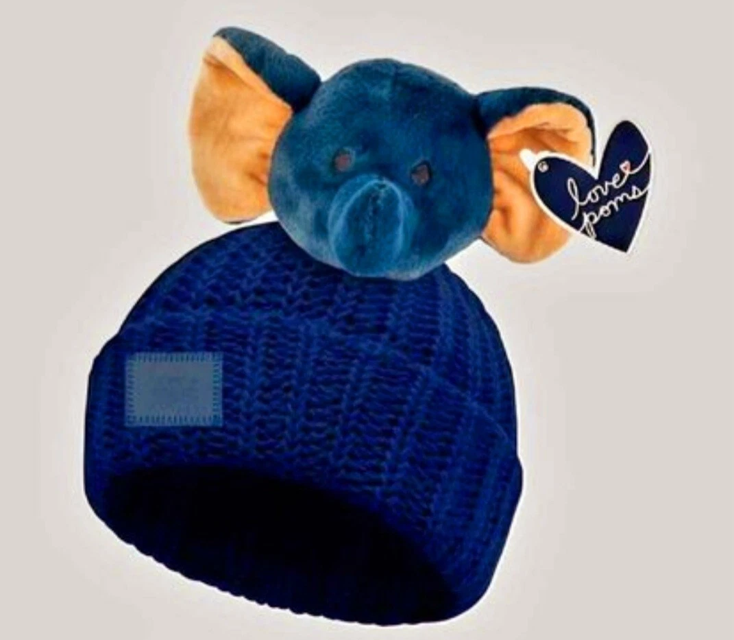 Love Your Melon 0-6 mo. Pom Beanie Stocking Hat Blue Elephant Baby Toddler Knit