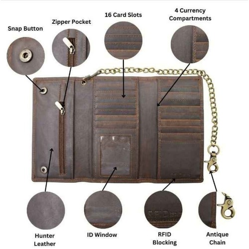 Men's Hunter Leather Wallets Bifold Trifold RFID Blocking Checkbook Cover - Picture 12 of 90